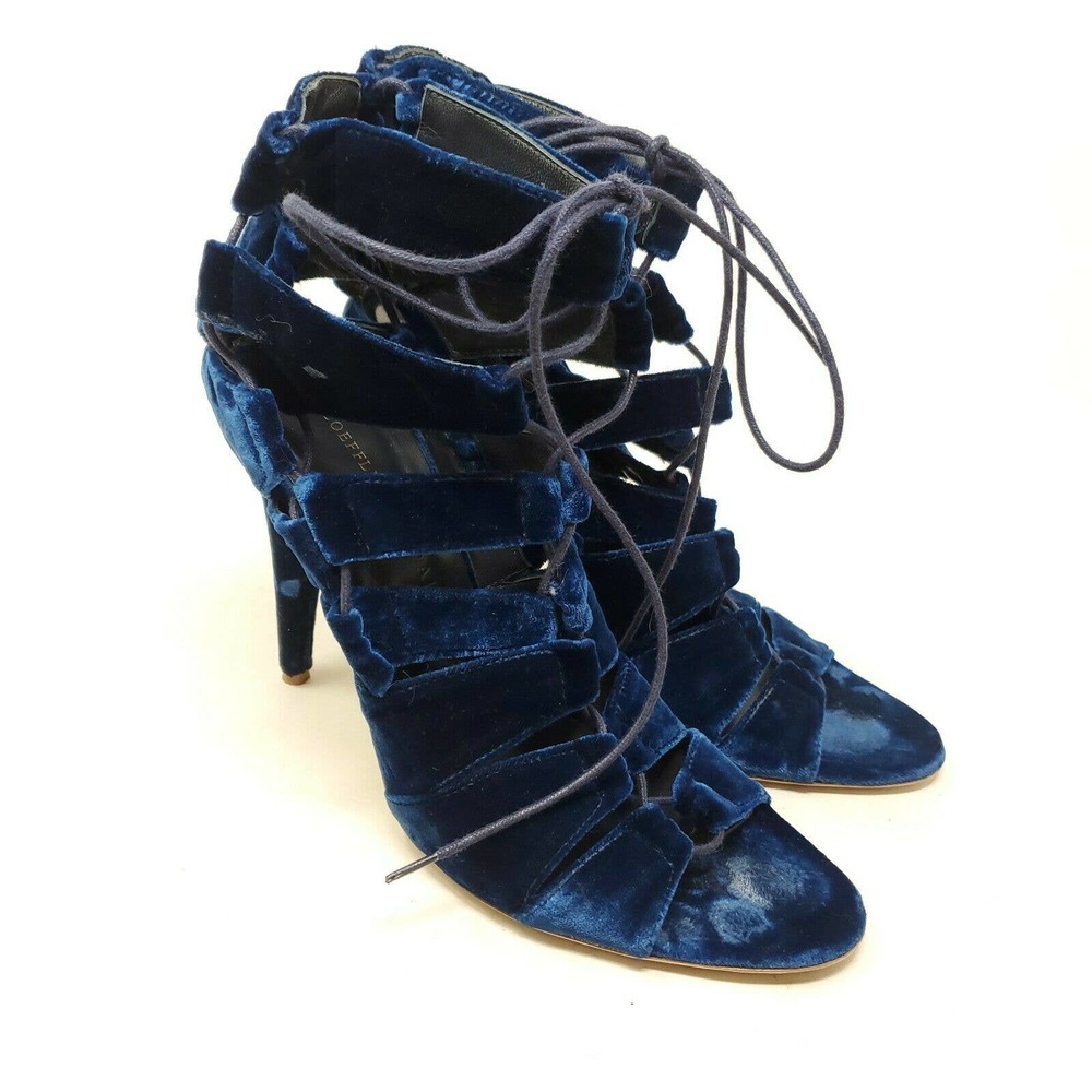 Loeffler Randall Womens Heels Natane Blue Velvet Strappy Gladiator Sandal Sz 8 - Picture 2 of 9